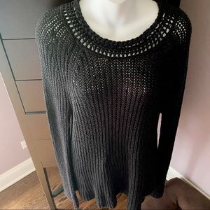 Hinge Open Knit Black Sweater w Scoop Neck, Size L